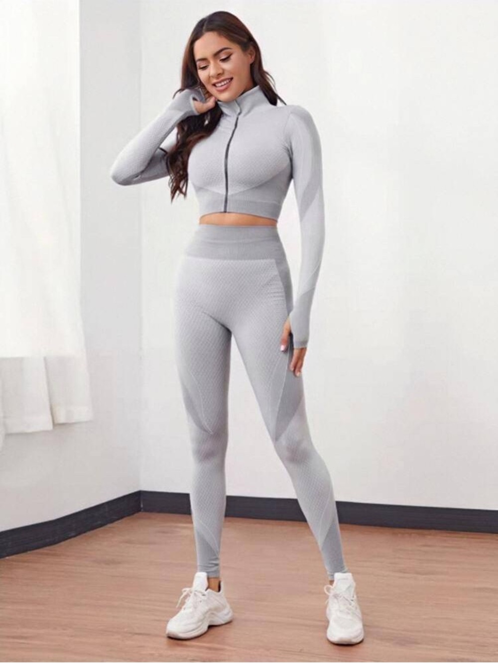 Seamless High-Waist Light Gray Sculpting Leggings